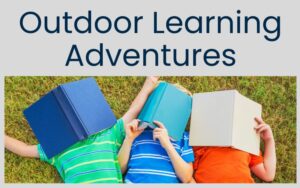 Preschoolers on outdoor nature walk with scavenger hunt